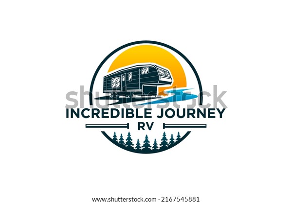RV logo recreational vehicle design emblem badge\
style holiday vacation