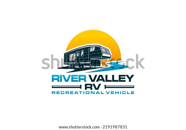 RV logo recreational vehicle design emblem badge\
style holiday vacation