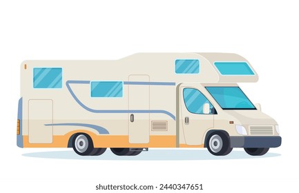 Rv mobile home truck. Camper Van, Mobile Home for Summer Trip, Family Tourism and Vacation. Vector illustration in flat style