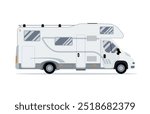 Rv mobile home truck. Traveler truck flat vector icon. Recreational motor home vehicle. Camping trailer family caravan. Motorhome trailer car. vector illustration in flat design