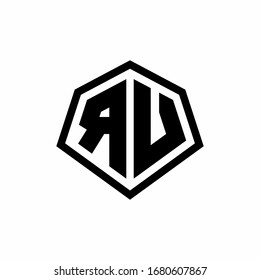 RV monogram logo with hexagon shape and line rounded style design template isolated on white background