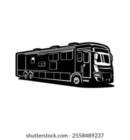 RV Motorhome Caravan Vector Art Monochrome Black Illustration