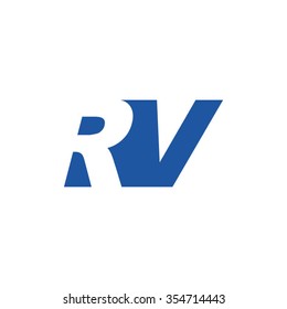 RV negative space letter logo blue