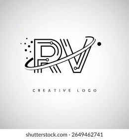 RV Orbit Monogram Logo - Futuristic Minimal Letter mark with Circular Line Art, Tech-Inspired Dots and Space Motion Concept for Modern Branding Identity (Logotipo de Monograma de Órbita RV - Marca de Letra Mínima Futurista com Linha de Arte Circular, Pontos Inspirados na Tecnologia e Conceito de Movimento Espacial para Identidade de Marca Moderna)