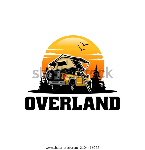 RV, pick
up camper truck with roof tent logo
vector