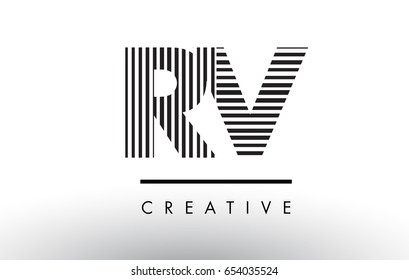 RV R V Black and White Letter Logo Design with Vertical and Horizontal Lines.