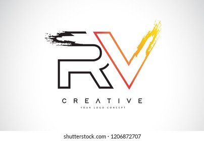 RV R V  Creative Modern Logo Design Vetor with Orange and Black Colors. Monogram Stroke Letter Design.