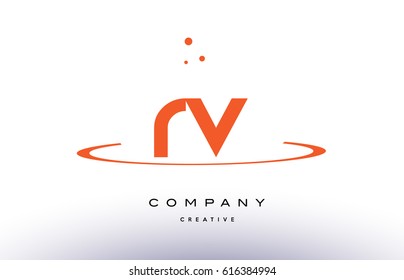 RV R V creative orange swoosh dots alphabet company letter logo design vector icon template
