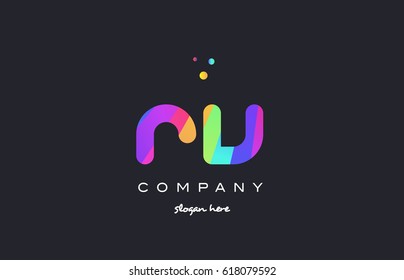 rv r v  creative rainbow green orange blue purple magenta pink artistic alphabet company letter logo design vector icon template