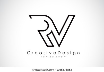 RV R V Letter Logo Design in Black Colors. Creative Modern Letters Vector Icon Logo Illustration.