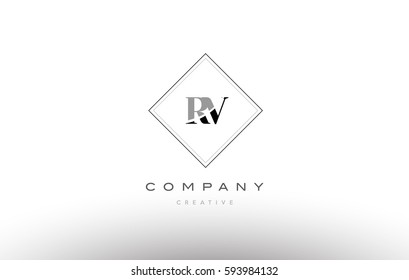 rv r v  retro vintage black white alphabet company letter logo line design vector icon template 