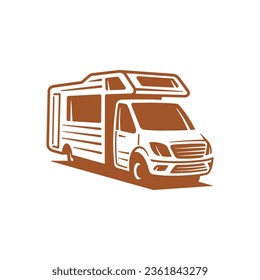 RV recreational vehicle silhouette. Camper van motorhome vector illustration