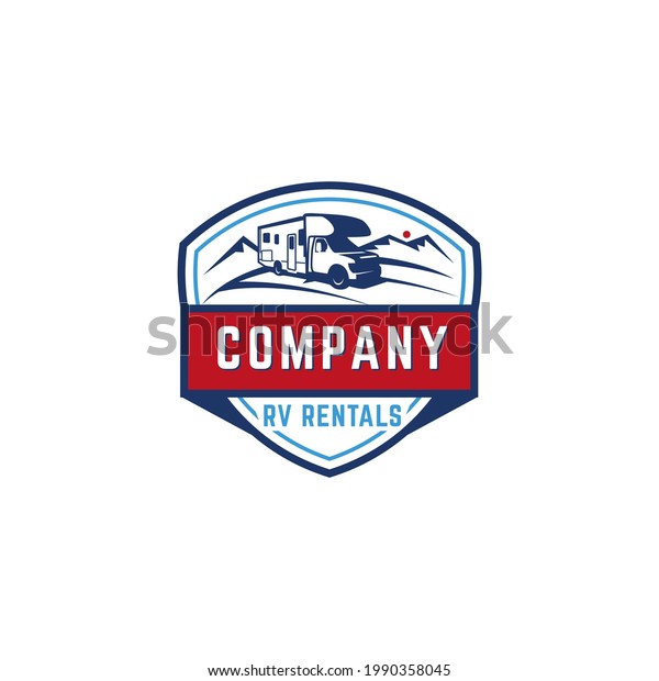 RV rentals travel van logo design. Travel,
guide and hotel badge logo retro
vintage.