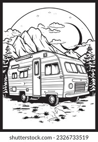 RV Road Trip Coloring Pages Adults