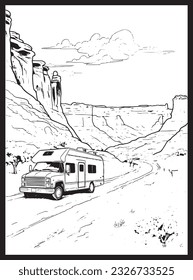 RV Road Trip Coloring Pages Adults