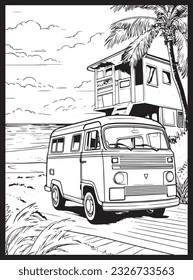 RV Road Trip Coloring Pages Adults