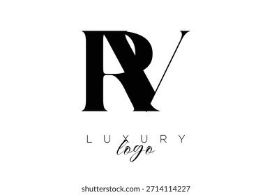 Logotipo de la tipografía del monograma de la letra de RV Serif para la identidad elegante de la marca de Premium