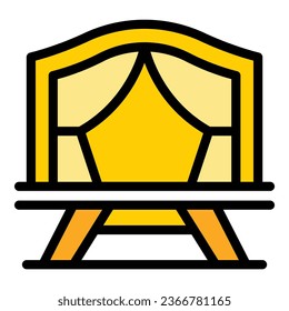Vector de contorno de icono de tienda Rv. Casa forestal. Color plano de la tarjeta de vacaciones