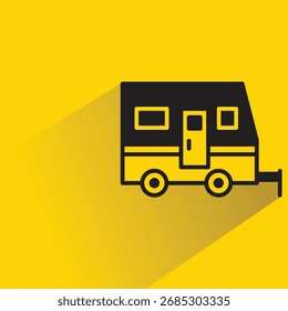 Ícone de trailer RV com sombra no plano de fundo amarelo