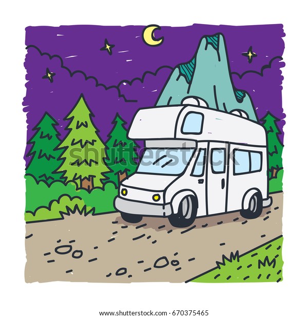 An RV is traveling in the wild, Camping\
illustration concept