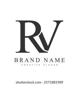 RV trendy logotype template. Initial letter r and v classic font style. Creative logo for company name or identity. Vector illustration.