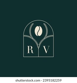 RV Diseño de logotipo único y simple combinación de letras y grano de café