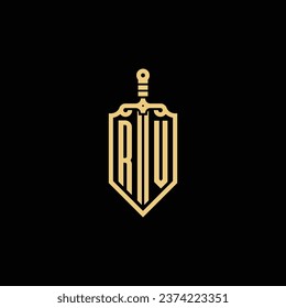 RV vintage shield and sword initial logo in high quality professional design that will print well across any print media