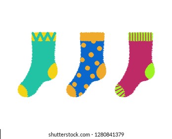 RVB de base  Vector illustration set kid colorful socks  Doted blue socks  Striped pink socks 