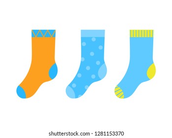 RVB de base  Vector illustration set kid colorful socks  Doted   striped blue   orange socks for boy 
