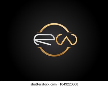 RW circle Shape Letter logo Design in silver gold color
