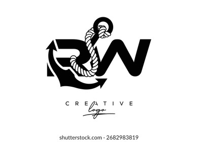 Logo creativo de RW Monogram Latter con diseño de ancla y cuerda