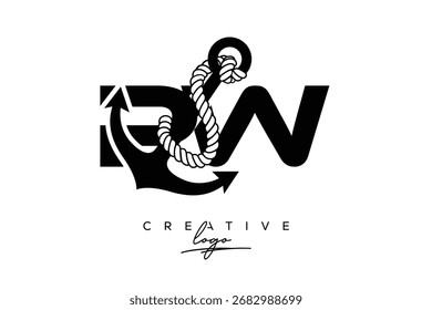 RW Criativo Monograma Latter Logo com Âncora e Design de Cordas