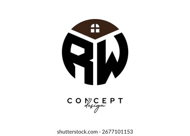 Diseño creativo del concepto del logotipo del monograma inmobiliario de RW en forma de círculo