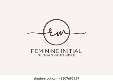 RW handwriting logo with circle template vector logo of initial signature, wedding, fashion, floral and botanical with creative template.