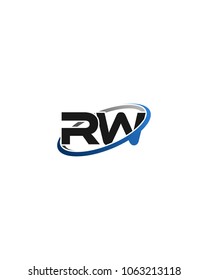 RW initial company blue black swoosh logo