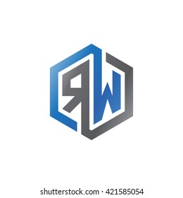 RW initial letters looping linked hexagon logo black gray blue