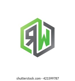 RW initial letters looping linked hexagon logo black gray green