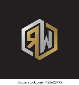 RW initial letters looping linked hexagon elegant logo golden silver black background