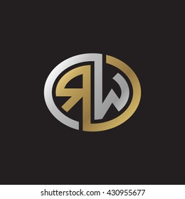 RW initial letters looping linked ellipse elegant logo golden silver black background