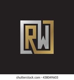 RW initial letters looping linked square elegant logo golden silver black background