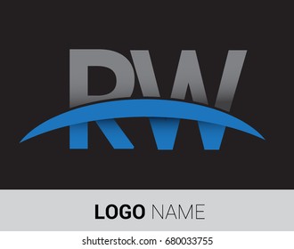 RW initial logo company name colored grey and blue swoosh design