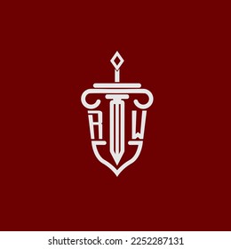 RW initial logo monogram design for legal lawyer vector image with sword and shield