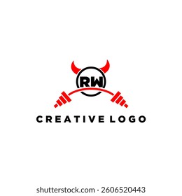 RW initial monogram for fitnes or gym logo with devil style design