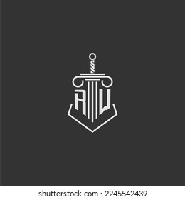 RW initial monogram law firm with sword and pillar logo design