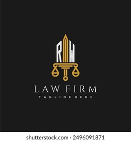 RW initial monogram for lawfirm logo with sword and scale