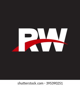 RW initial overlapping swoosh letter logo white red black background