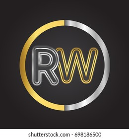 RW Letter logo in a circle. gold and silver colored. Vector design template elements for your business or company identity.