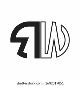 RW Letter logo monogram with oval shape negative space design template white background