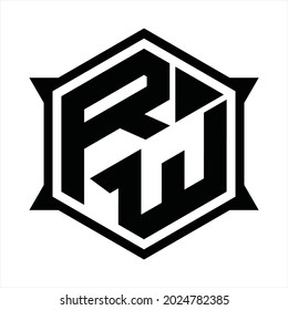 RW Logo monogram with hexagon and sharp shape design template