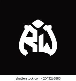 RW Logo monogram with spade shape design template on black background